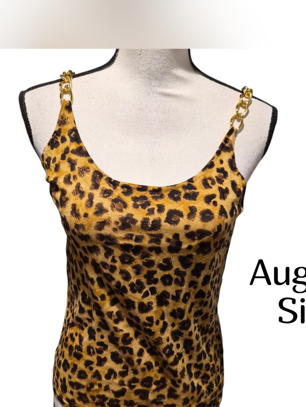 August Silk Leopard Print Chain-Strap Cami Tank Top - Gold/Black Medium